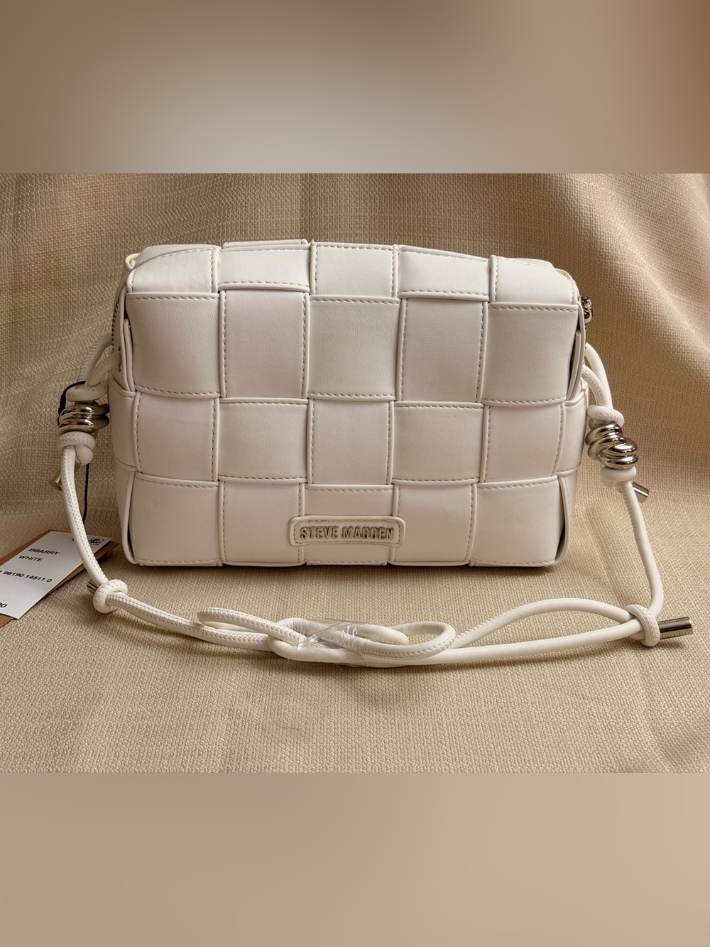 Steve Madden Cream Padded Woven Crossbody Bag